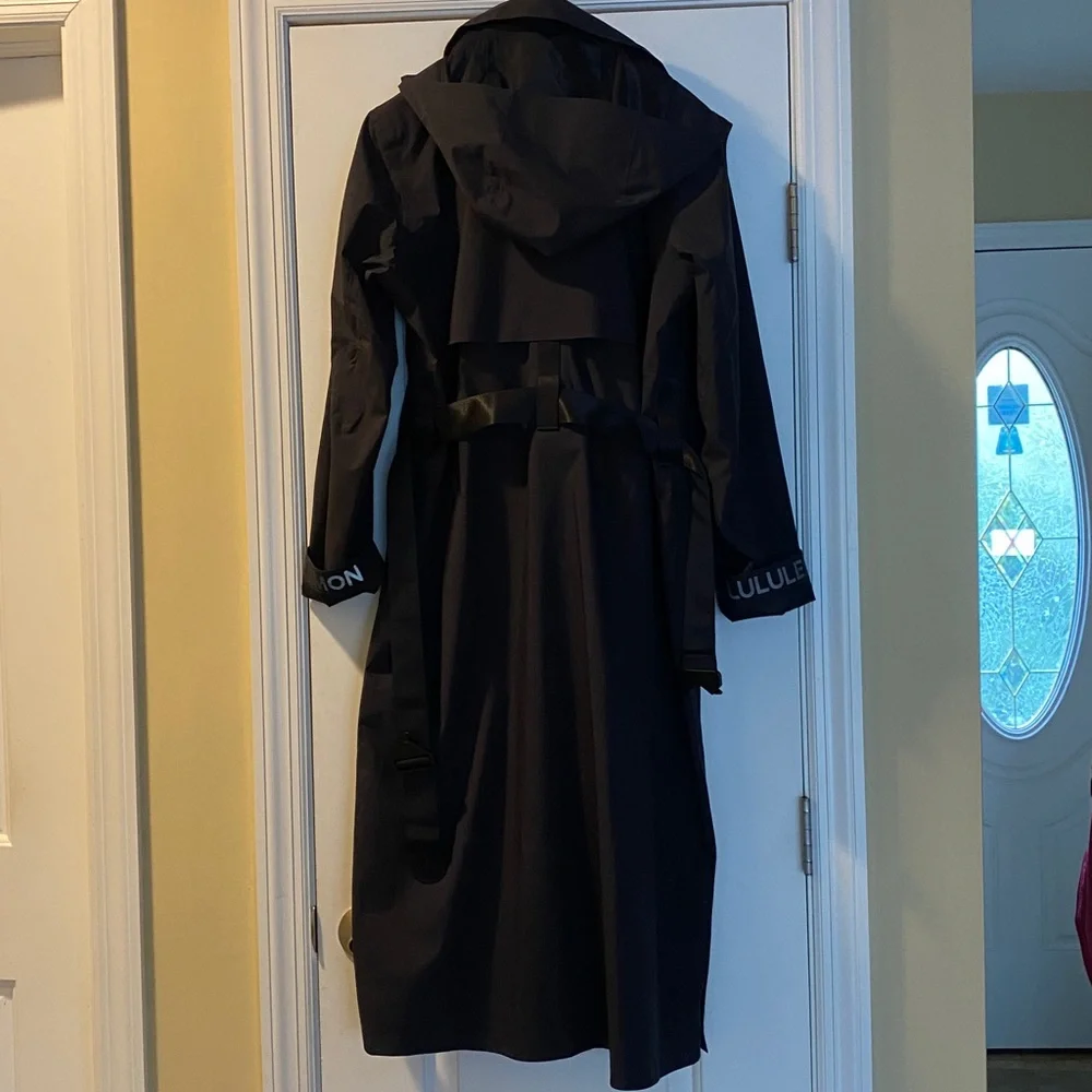 Lululemon Black Stunning Logo Reflective Long Hooded Trench Coat - Picture 6 of 16